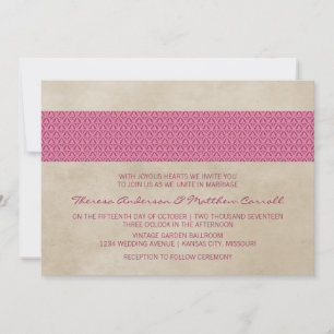Invitation Mariage damassé rose rustique