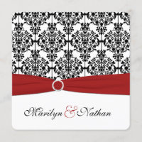 Invitation Mariage damassé rouge, blanche et noire