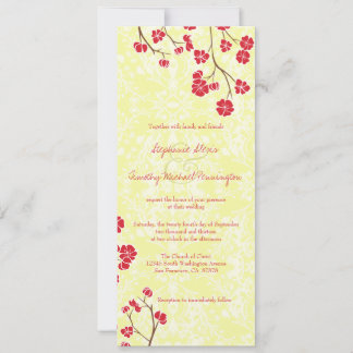 Invitation mariage damassé rouge chic + jaune flor