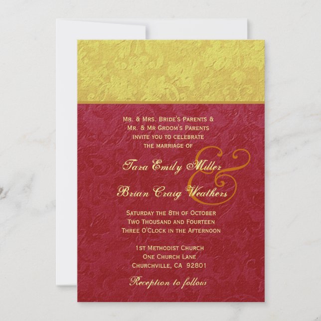Invitation Mariage damassé rouge et Gold TS211 (Devant)