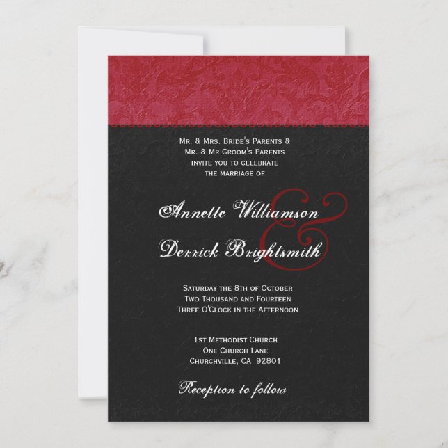 Invitation Mariage damassé rouge et noir B734 (Devant)