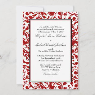 Invitation Mariage damassé rouge et noire