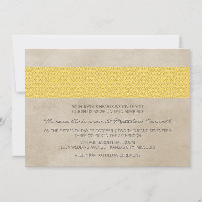 Invitation Mariage damassé rustique jaune (Devant)