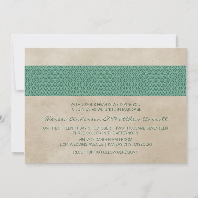 Invitation Mariage damassé rustique vert (Devant)