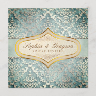 Invitation Mariage damassé Sage Green Glimmer