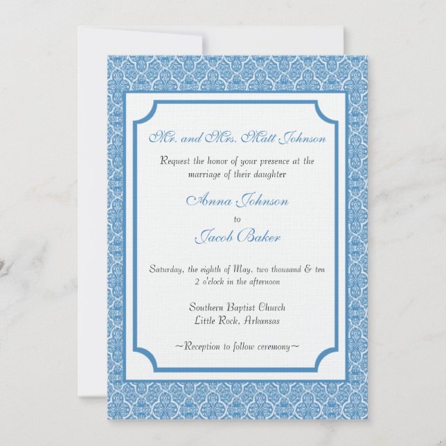 Invitation Mariage damassé simple classique (Devant)