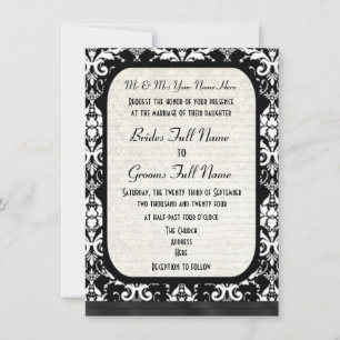 Invitation Mariage damassé traditionnelle en noir et blanc