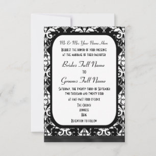 Invitation Mariage damassé traditionnelle en noir et blanc