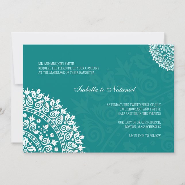 Invitation Mariage damassé turquoise (Devant)