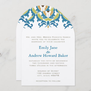 Invitation Mariage damassé turquoise Hazelnut Gree
