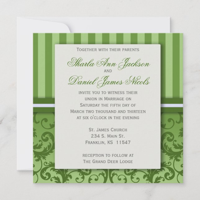 Invitation Mariage damassé Verte (Devant)
