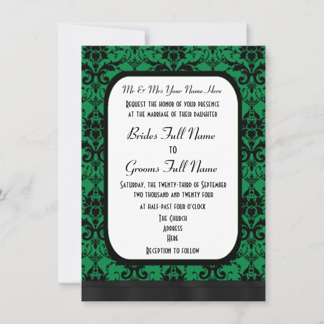 Invitation Mariage damassé verte et noire (Devant)