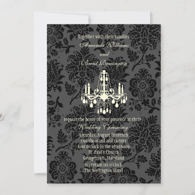 Invitation Mariage damassé victorienne (ivoire) (Devant)