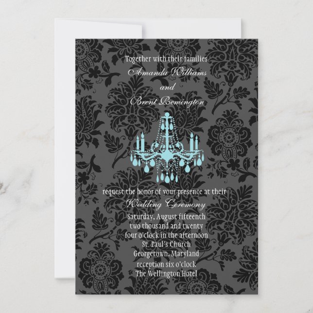 Invitation Mariage damassé victorienne (turquoise) (Devant)
