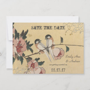 Invitation Mariage damassé vintage cerisier mésange