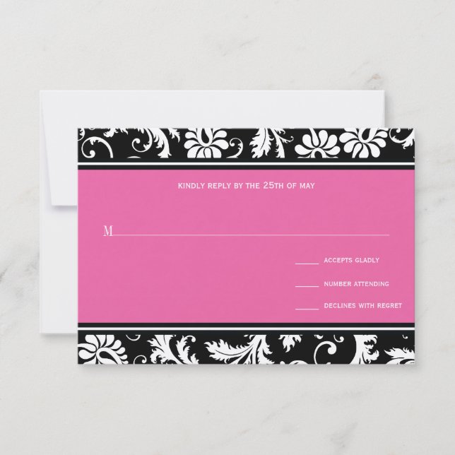 Invitation Mariage damassé Vintage rose RSVP (Devant)