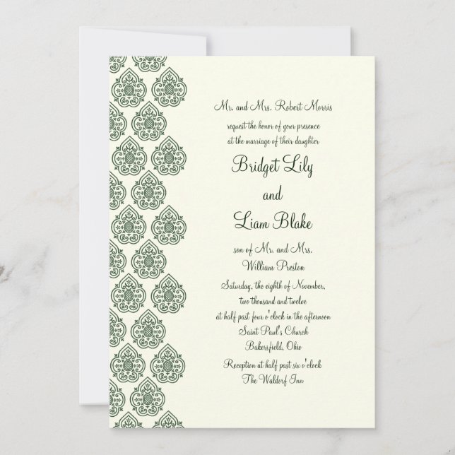 Invitation Mariage damassé Vintage (verte) (Devant)