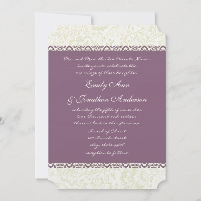 Invitation Mariage damassé Vintage violet radiant (Devant)