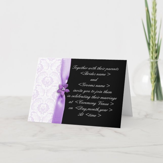 Invitation Mariage damassé violet noir (Devant)