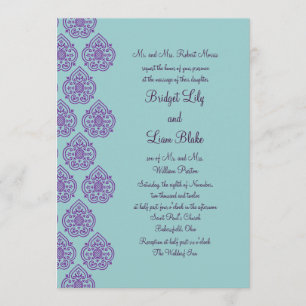 Invitation Mariage damassé violet/turquoise