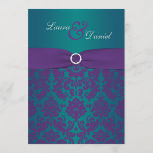 Invitation Mariage damassé violet Turquoise