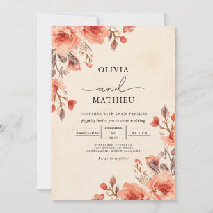 Invitation Mariage d'amour floral Apricot doux