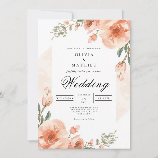 Invitation Mariage d'amour floral doux (Devant)