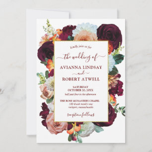 Invitation Mariage d'Amour Floral rose Bourgogne