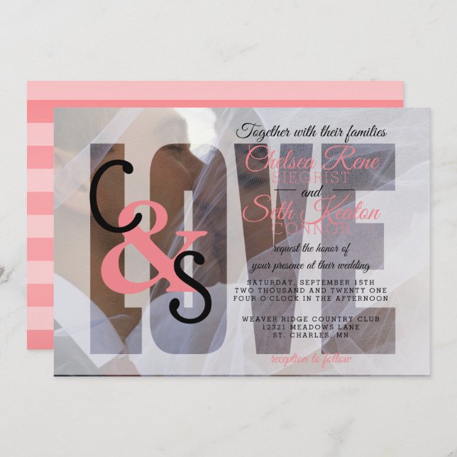 Invitation Mariage d'amour moderne - Coral (Devant / Derrière)
