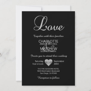 Invitation Mariage d'AMOUR noir blanc argenté classique moder