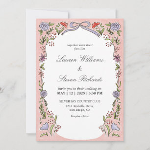 Invitation Mariage d'amour personnalisé blanc rose bleu Fairy