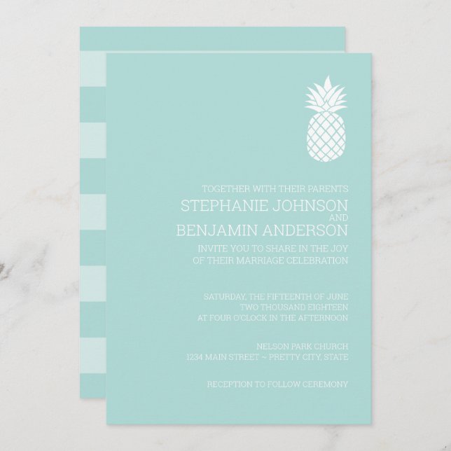 Invitation Mariage d'ananas moderne à rayures d'ardoise (Devant / Derrière)