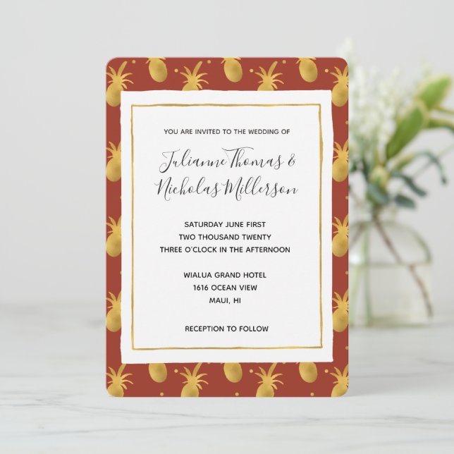 Invitation Mariage d'ananas Red Spice Gold (Debout devant)