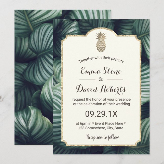Invitation Mariage d'ananas Tropical Feuille Luau (Devant / Derrière)