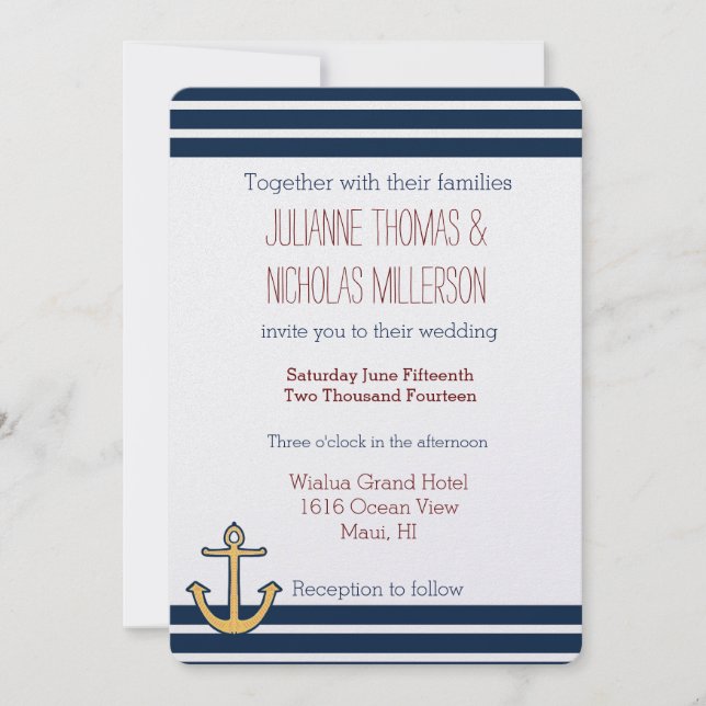 Invitation Mariage d'Ancre de la marine nautique (Devant)