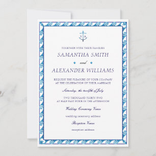 Invitation Mariage d'Ancre de Monogramme blanc bleu marine