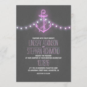Invitation mariage d'ancre de tableau nautique violet
