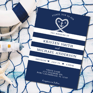 Invitation Mariage d'Ancre du coeur en corde bleue marine