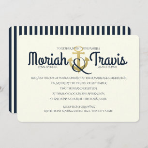 Invitation Mariage d'Ancre marine et d'or