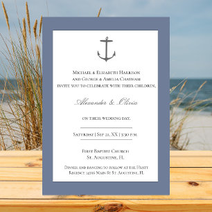 Invitation Mariage d'Ancres nautiques simple Dusty Blue