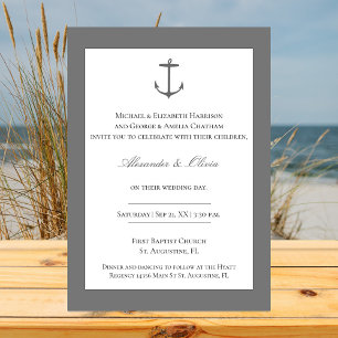 Invitation Mariage d'Ancres nautiques simple   Gris