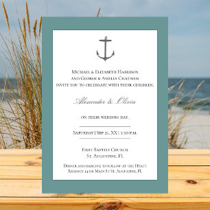 Invitation Mariage d'Ancres nautiques simple TURQUOISE