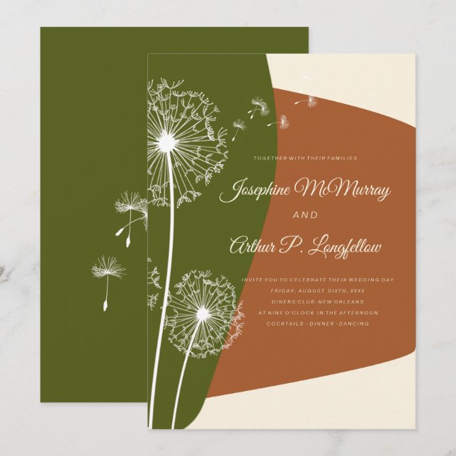 Invitation Mariage Dandelion moderne (Devant / Derrière)