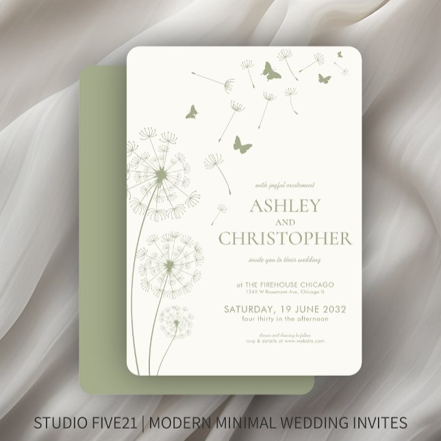 Invitation Mariage Dandelion vert simple et moderne (Créateur téléchargé)