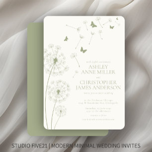 Invitation Mariage Dandelion vert simple et moderne