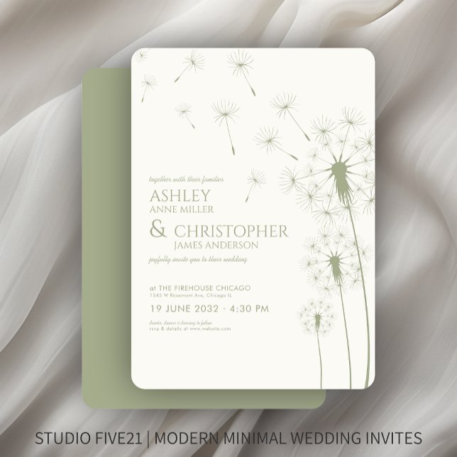 Invitation Mariage Dandelion vert simple et moderne (Créateur téléchargé)