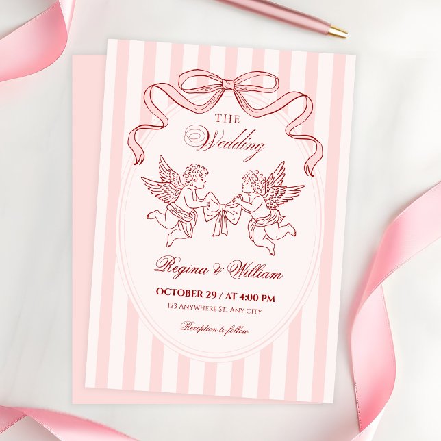 Invitation Mariage d'ange Cupidon rose  (Créateur téléchargé)