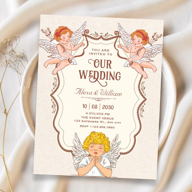 Invitation Mariage d'anges vintage (Créateur téléchargé)
