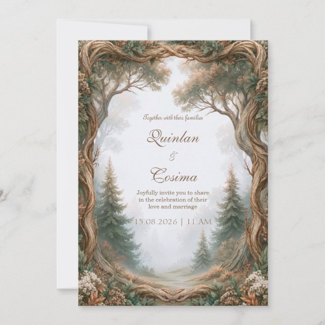 Invitation Mariage dans la forêt aux arbres tordus (Devant)