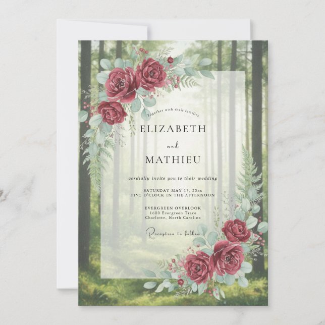 Invitation Mariage dans la forêt aux feuilles écarlates (Devant)